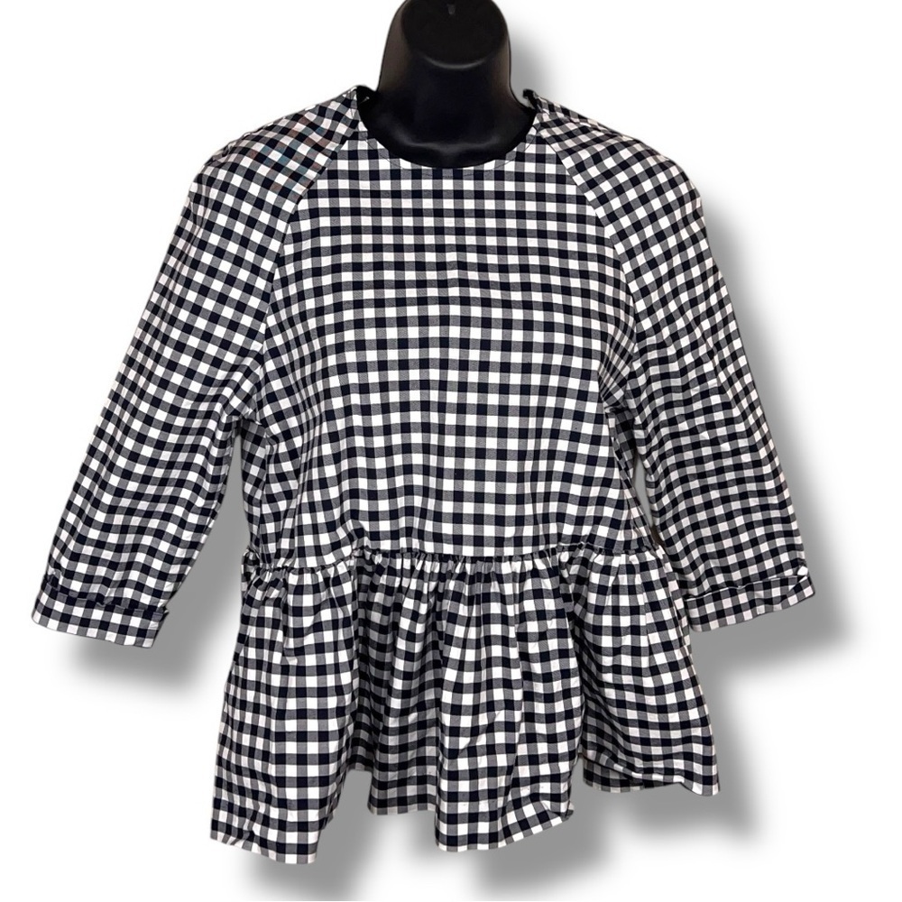 Small Victoria Beckham For Target Gingham Blue White Plaid Ruffle Preppy Cotton